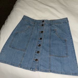 Women’s Light Blue Denim Button Down Pencil Skirt with Gold Buttons
